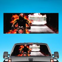 Bike Motion Flame Graphics For Truck Rear Window Perforated Decal
