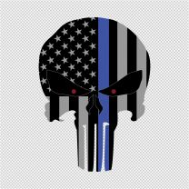Blue Line Skull Flag Decal Sticker