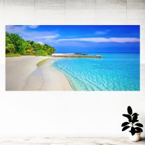 Clear Water Front Sand Beach With Trees And Sea Graphics Pattern Wall Mural Vinyl Decal
