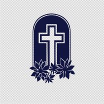Cross On Stone With Flowers Vinyl Decal Sticker