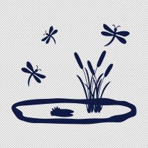 Dragonflies By Pond Decal Sticker 