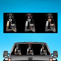Girl Holding Skull Graphics For Pickup Truck Rear Window Perforated Decal
