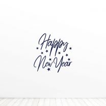 Happy New Year Stars Quote Vinyl Wall Decal Sticker
