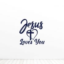 Jesus Loves You Heart Cross Religion Quote Vinyl Wall Decal Sticker