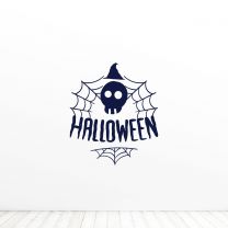 Large Halloween Logo Pumpkin Bats Spider Webs Quote Vinyl Wall Decal Sticker