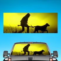 Man And Hunting Dog Graphics For Pickup Truck Rear Window Perforated Decal Flag