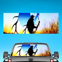Man Hunting Graphics For Pickup Truck Rear Window Perforated Decal Flag