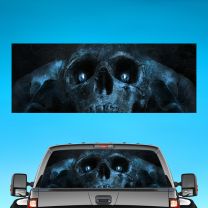 Skull Blue Graphics For Pickup Truck Rear Window Perforated Decal Fear Decal
