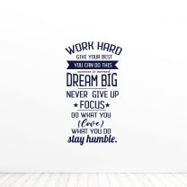 Work Hard Dream Big You Can Do This Quote Wall Vinyl Decal Sticker